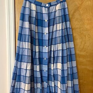 Vintage Blue Plaid Button-Front Women's Skirt